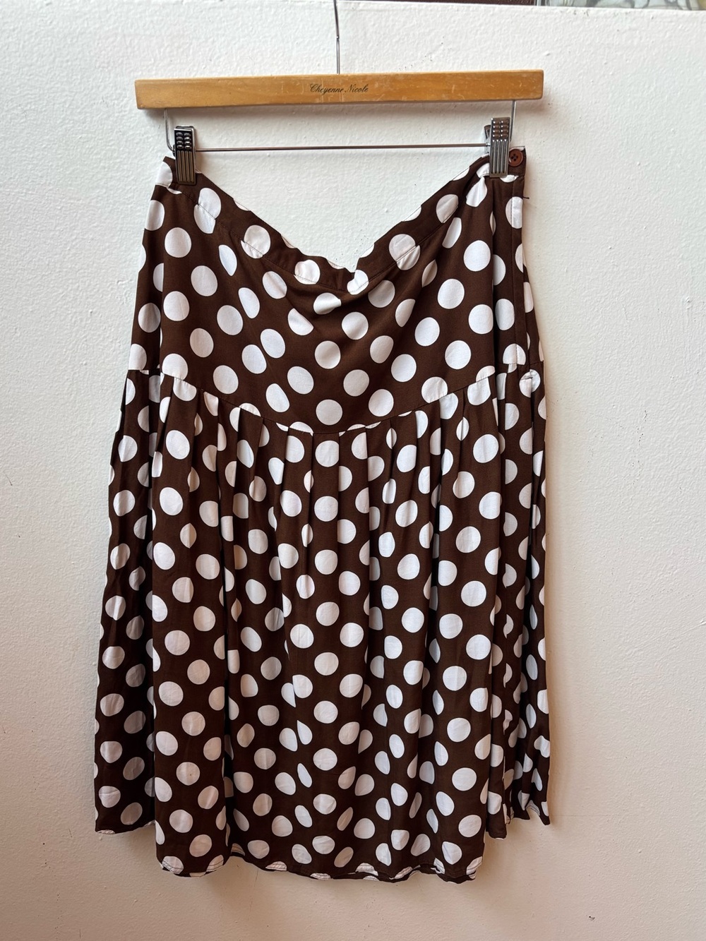 90s Classic Polka Dot Brown Midi Skirt - Brown & White